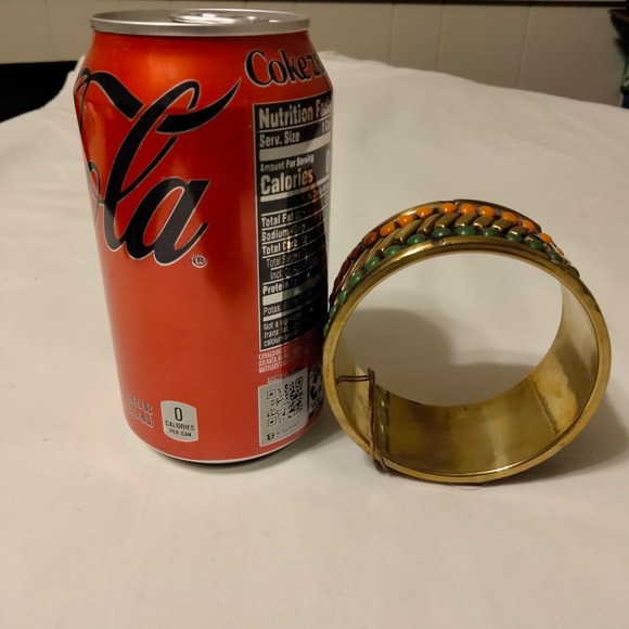 Iris Apfel & Bajalia Black, Orange & Green & Brass Bangle Bracelet - Picture 7 of 10